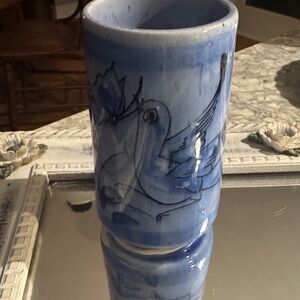 Hand-Painted Blue Ceramic Bird Tonala Tumbler drinking glass Home Art Ceramics